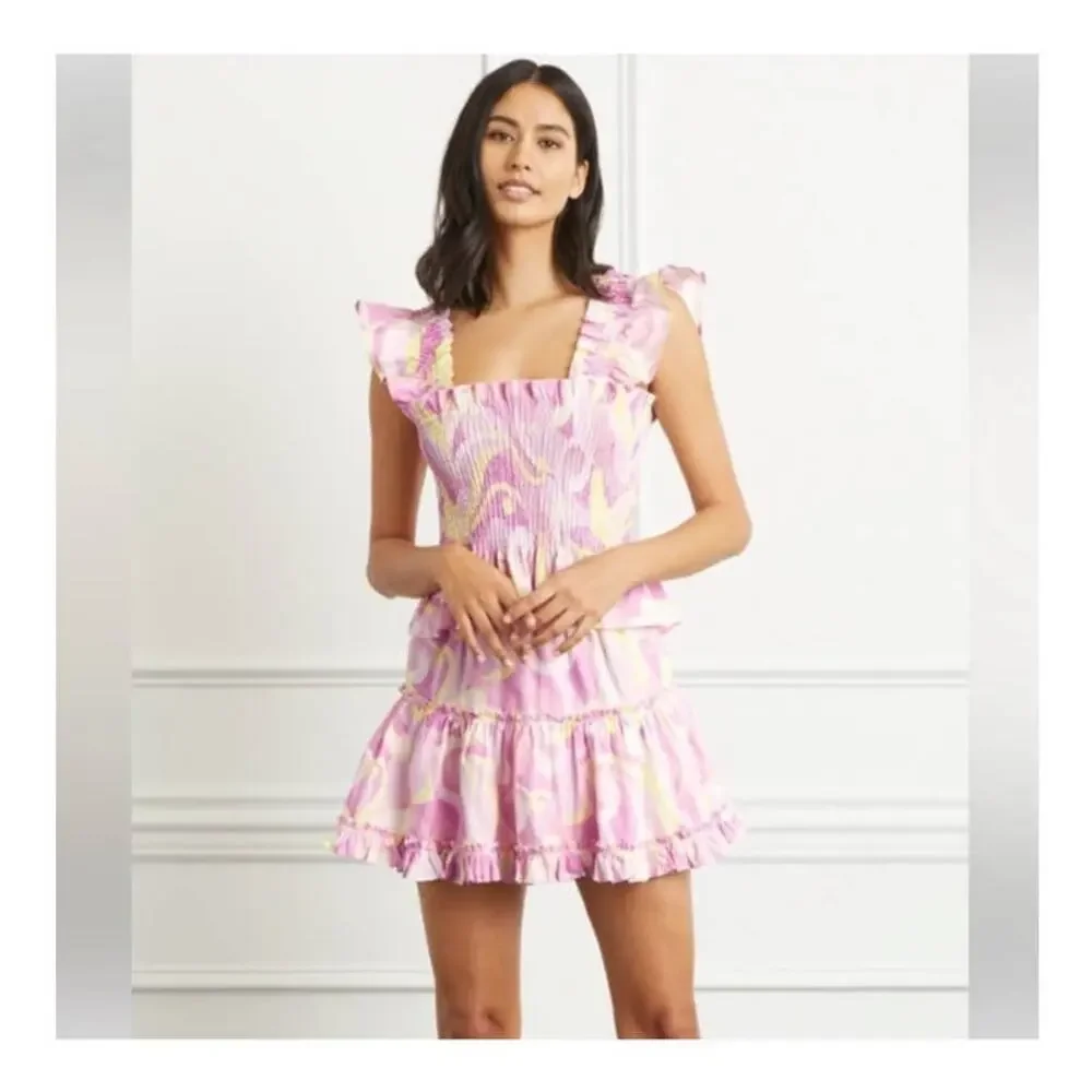 NWT Hill House The‎ Paz Tiered Ruffle Skirt in Candy Kaleidoscope Size S
